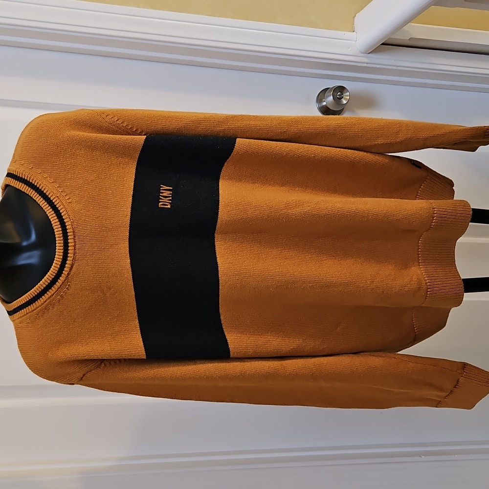 DKNY Men's Orange and Black Sweater - XL